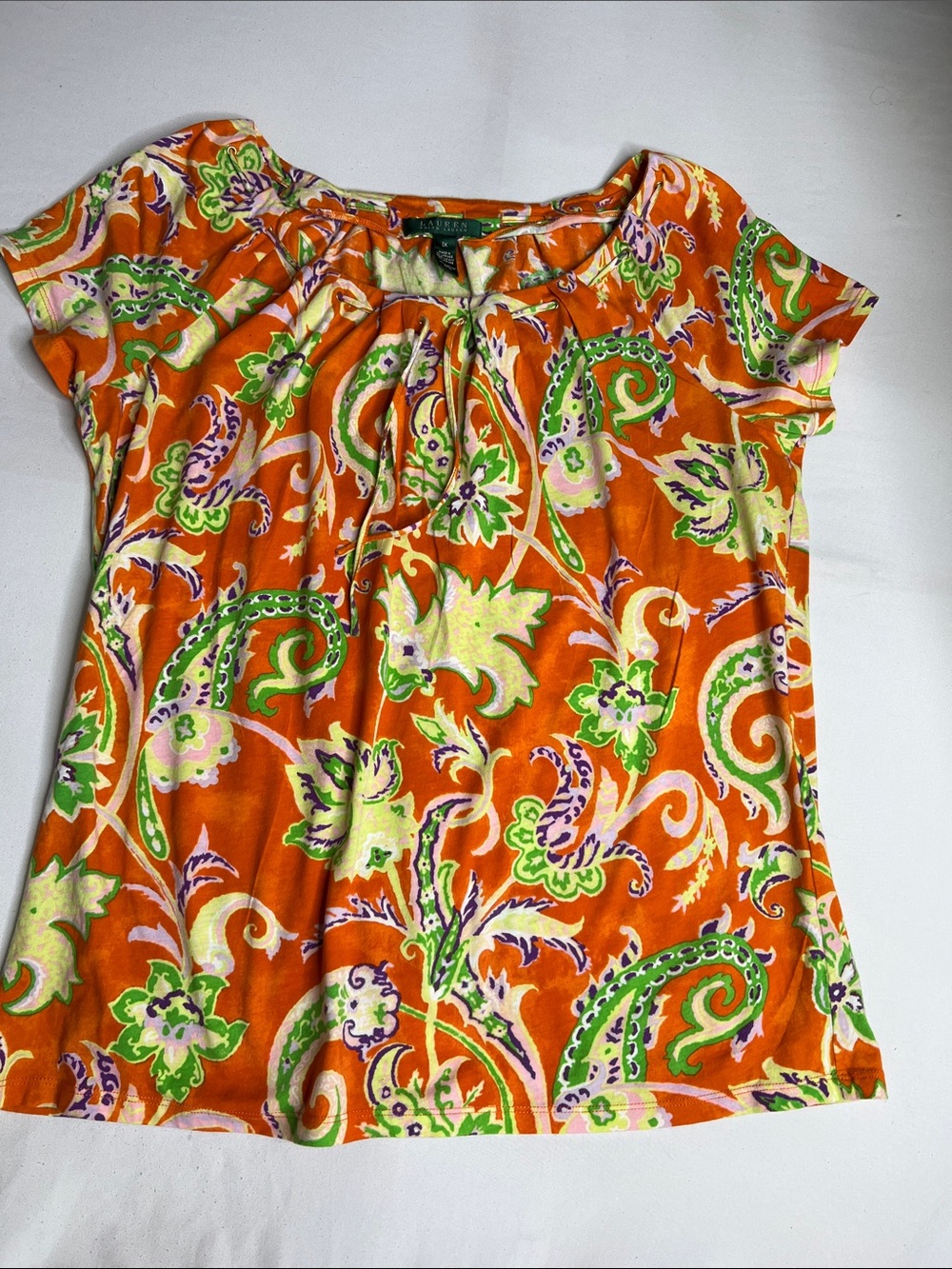 LAUREN Ralph Lauren Orange Green & Purple Top 1X - Picture 2 of 5